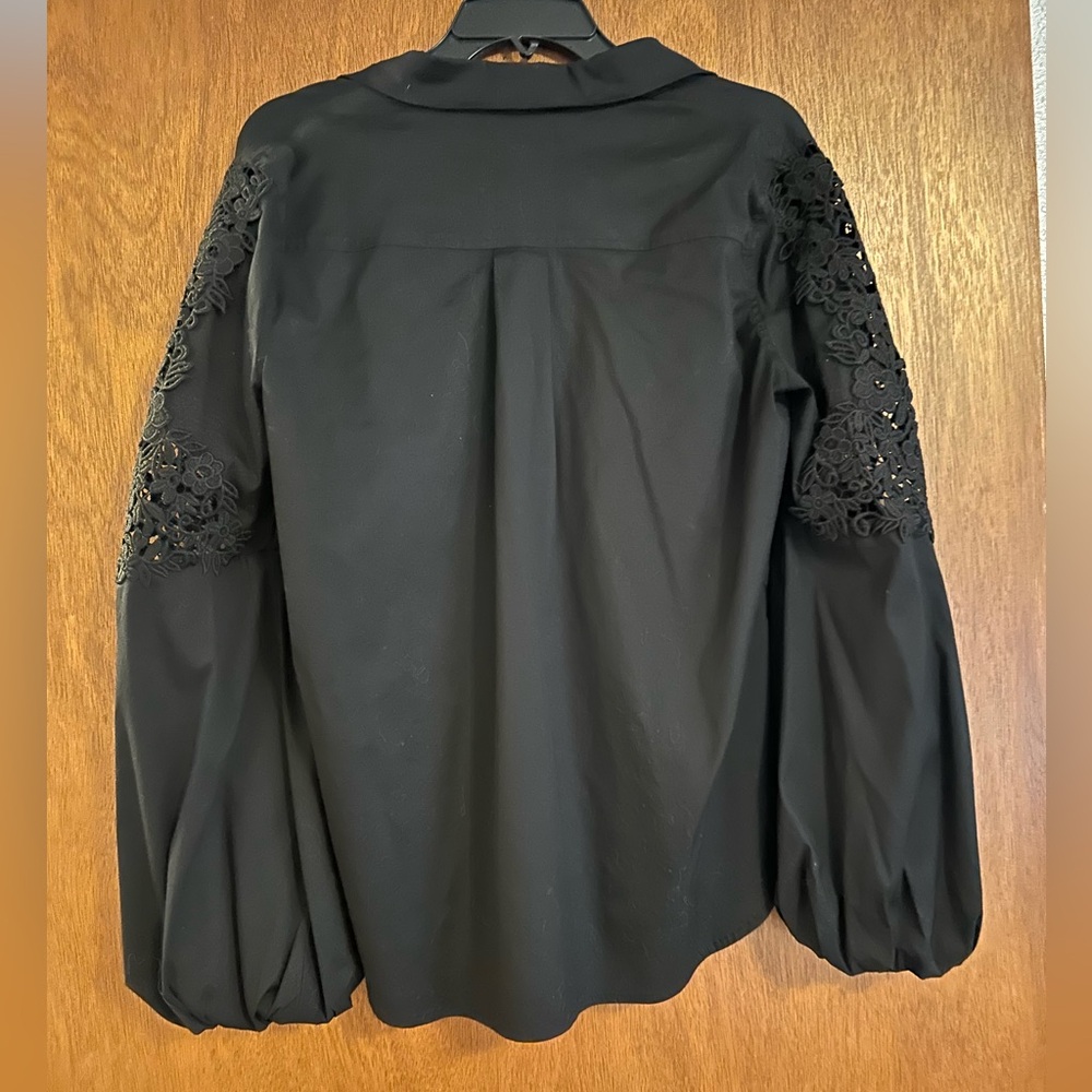 White House Black Market Black Lace Sleeve Button Down Shirt - Picture 2 of 2